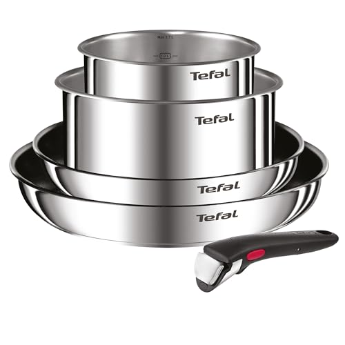 Tefal Ingenio Emotion 5-tlg.Topf und Pfannenset abnehmbarer Griff, stapelbar, platzsparend, Topfset Induktion mit Titanium 2X Antihaftversiegelung, einfache Handhabung und Reinigung, L897S5 von Tefal