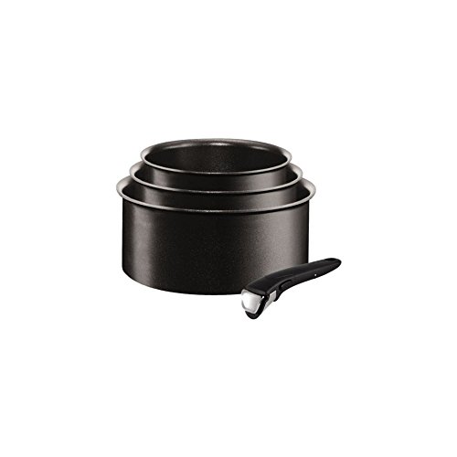 Tefal Ingenio Expertise Kasserollen-Set | L65095 | Edelstahl | Titanium Excellence Antihaftversiegelung | Thermo-Spot | abnehmbarer Griff | platzsparend | backofenfest | induktionsgeeignet, Schwarz von Tefal