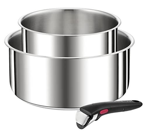 TEFAL Ingenio L9739302 Stieltopf-Set, 3-teilig, 16/20 cm + abnehmbarer Griff, stapelbar, Edelstahl, Induktion, Vielseitigkeit, platzsparend, Preference L9739302 von TEFAL