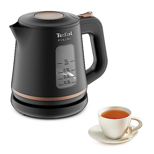 Tefal KI5338 Includeo Wasserkocher | Fassungsvermögen 1 L | Anti-Rutsch-Griff | einfach abzulesende Wasserstandsanzeige | 360°-Drehsockel | herausnehmbarer Filter | 2400 W | 23.3 x 16.6 x 20 cm von Tefal