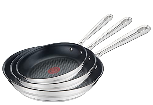 Tefal Jamie Oliver Brushed 3-teiligiges Pfannenset E011S3 | Bestehend aus Pfanne 20 cm (E85602), Pfanne 24 cm (E85604) und Pfanne 28 cm (E85606) | Alle Herdarten, auch Induktion | Edelstahl | Rot von Tefal