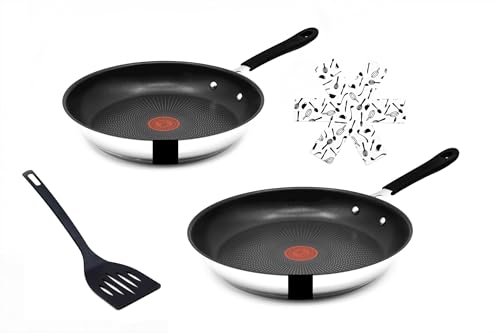Tefal Jamie Oliver Pfannenset Induktion 4 tlg, Edelstahl Pfanne 28cm groß + Pfanne 24 cm, Bratpfannen hoch, Antihaft-beschichtet, Kratzfest, Edelstahl, E34 von Tefal