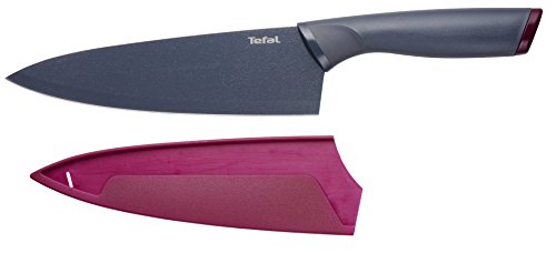 Tefal K12202 Fresh Kitchen Kochmesser 20 cm | Klinge aus Edelstahl mit titanverstärkter Antihaftbeschichtung | ergonomischer Griff | inkl. farbiger Schutzhülle | spülmaschinenfest | Schwarz/Dunkelrot von Tefal