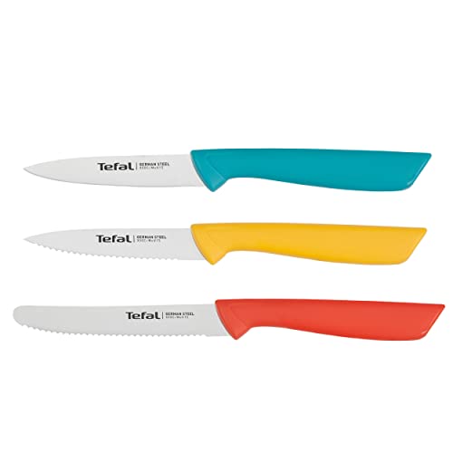 Tefal K273S3 Colorfood Messerset 3-teilig | Universalmesser (10 cm)/Schälmesser (8 cm) gezahnt, Schälmesser (8 cm) glatt | deutscher Edelstahl | korrosionsbeständig | ergonomisch | sicher | Farbig von Tefal