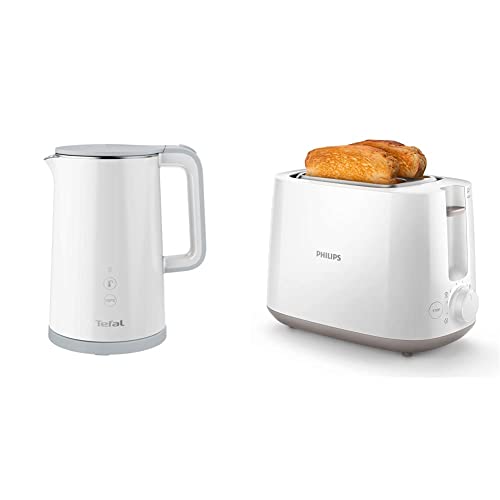 Tefal KO6931 Sense Wasserkocher | 1,5 Liter Kapazität | Digitalanzeige | 5 Temperaturstufen weiß & Philips HD2581/00 Toaster, integrierter Brötchenaufsatz, 8 Bräunungsstufen, weiß von Tefal