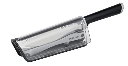 Tefal K25690 Ever Sharp Chef-Messer + Messerschärfer, 16,5 cm Kochmesser, exklusive Schleiftechnologie, langlebig, deutscher Edelstahl, Küchenmesser mit Komfortgriff, Verschlusssystem, Schwarz/Silber von Tefal