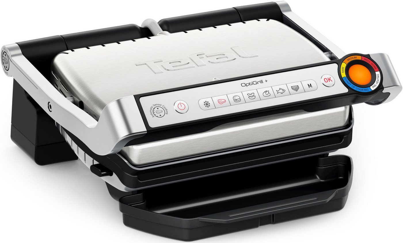 Tefal Kontaktgrill GC717D OptiGrill+, 2000 W, erneuerte Kochstufenanzeige, 6 Automatikprogramme, inkl. Rezeptbuch von Tefal