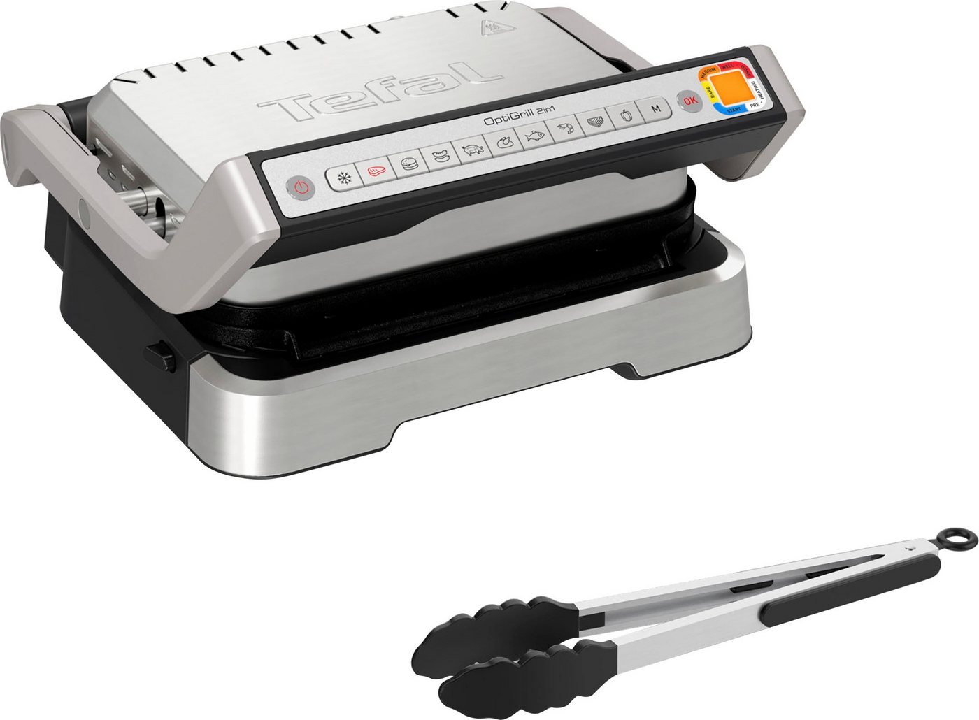 Tefal Kontaktgrill GC773D OptiGrill 2-in-1 mit Grillzange, 2100 W, intelligenter Grill & BBQ, aufklappbar, 9 Auto-Programme von Tefal