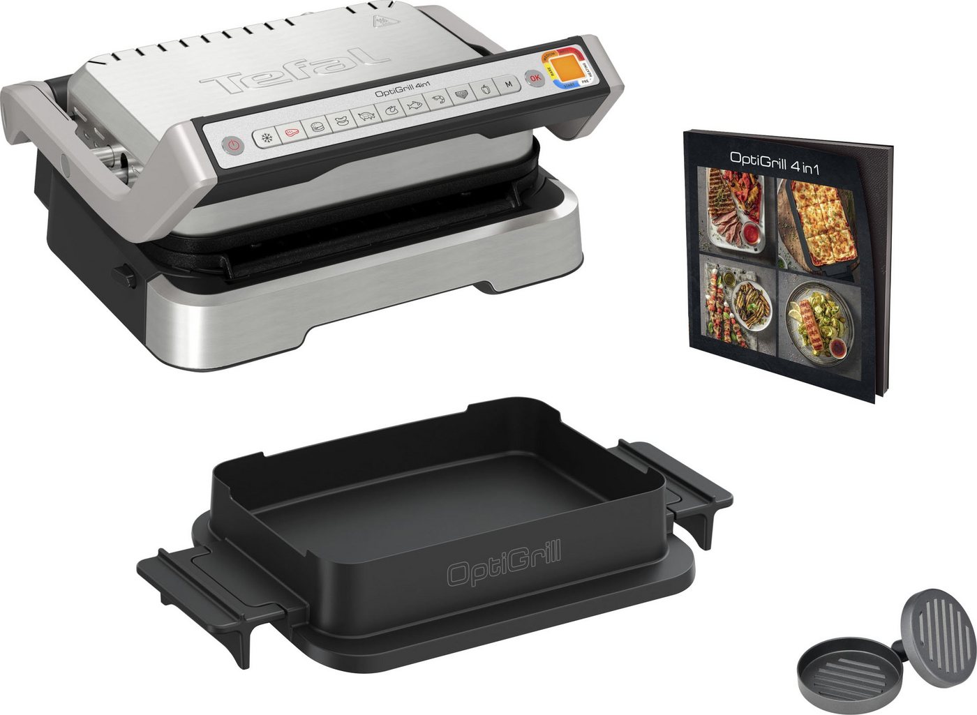 Tefal Kontaktgrill GC774HP OptiGrill 4in1, 2100 W, inkl. Backschale, aufklappbar. Gratis: Hamburger Presse von Tefal