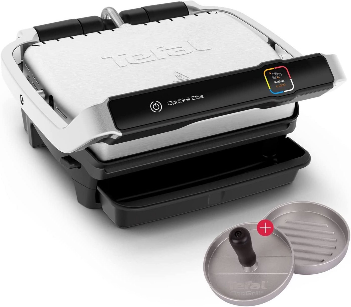 Tefal Kontaktgrill Optigrill, 2000 W, mit Grillboost-Funktion + W875 Hamburgerpresse von Tefal