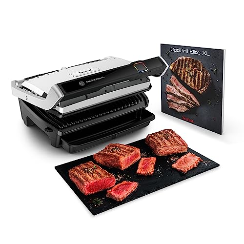 Tefal OptiGrill Elite XL Kontaktgrill, 16 Programme, Digitales Display mit Garstufenanzeige, Abnehmbare XL-Platten, Elektrogrill, Edelstahl, GC760D12 von Tefal