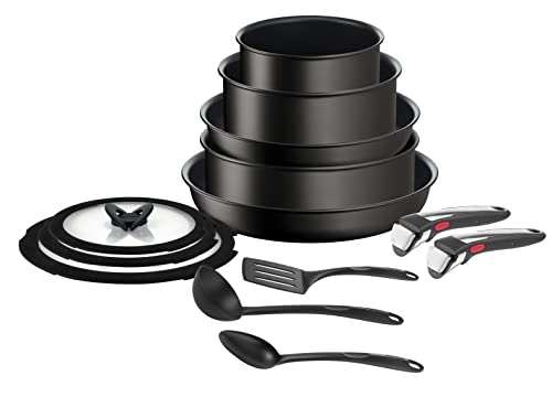 Tefal Ingenio 13-teiliges Kochgeschirr-Set, Antihaftbeschichtung, Induktionstauglich, Pfannen, Töpfe, Deckel, Griffe, Küchenhelfer, L3959343, Schwarz, 24/28 cm von Tefal