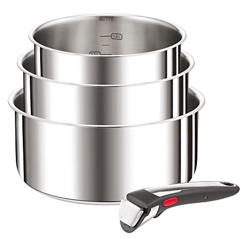 Tefal L898S3 Ingenio Preference On 3 teiliges Kasserollen Set, abnehmbarer Griff Backofengeeignet bis 250°C ohne Griff geeignet für alle Herdarten unklusiv Induktion Edelstahl, 16/18/20 cm von Tefal