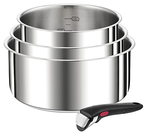 Tefal L898S4 Ingenio Preference 4-teiliges Kasserollenset | stapelbar | platzsparend | hochwertiger Edelstahl | induktionsgeeignet | Edelstahl, Groß von Tefal