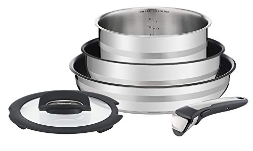 Jamie Oliver by Tefal L95690 Ingenio 5-teiliges Pfannen- und Topfset | Backofengeeignet bis 250°C ohne Griff | Thermo-Spot | PFOA-frei | geeignet für alle Herdarten inkl. Induktion | Edelstahl/schwarz von Tefal