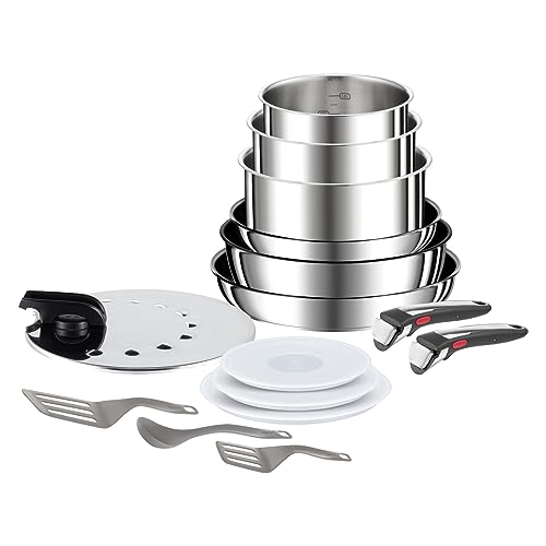 Tefal Ingenio Preference On 15-teiliges Topf und Pfannenset abnehmbarer Griff, stapelbar, platzsparend, Topfset Induktion mit Antihaftversiegelung, einfache Handhabung und Reinigung, L97495 von Tefal