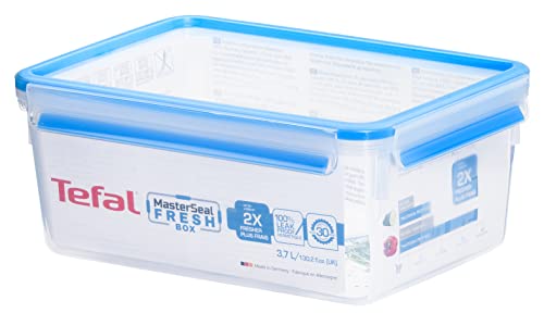 Tefal Master Frischhaltedose für Lebensmittel, rechteckig, transparent/blau, Plastik, transparent/blau, 3.7 Litre von Tefal