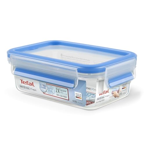 Tefal Master Frischhaltedose für Lebensmittel, rechteckig, transparent/blau, Plastik, transparent/blau, 0.55 Litre von Tefal