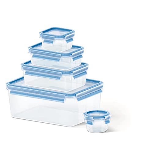 Tefal Master Frischhaltedose für Lebensmittel, rechteckig, transparent/blau, Plastik, transparent/blau, 5-Piece Set von Tefal
