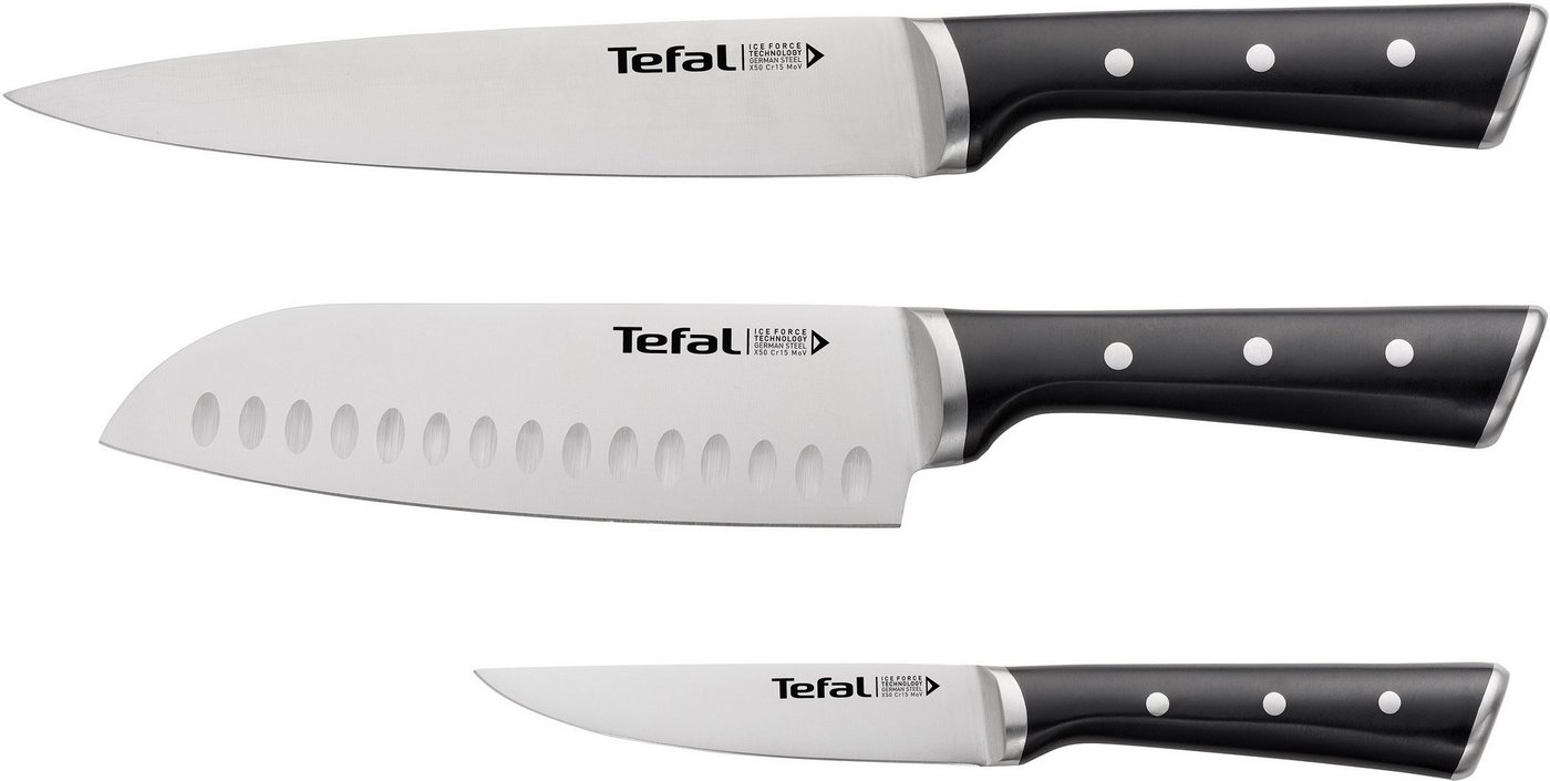 Tefal Messer-Set K232S374 Ice Force (Set, 3-tlg), Edelstahl, lang anhaltende Schneidleistung und Schärfe von Tefal