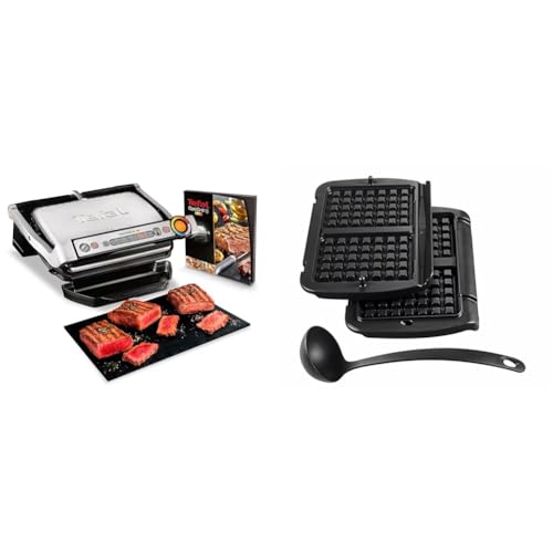 Tefal OptiGrill+ Kontaktgrill GC712D12 mit Waffelplatten XA7248 – 6 automatische Programme, Grillstufen-Anzeige, herausnehmbare Platten, Edelstahl – inkl. Schöpflöffel von Tefal