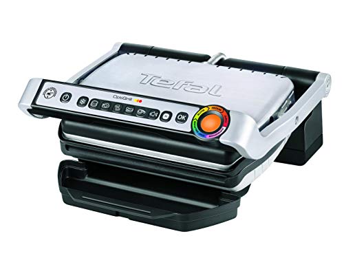 Tefal OptiGrill Kontaktgrill, 6 Programme, Garstufenanzeige, Abnehmbare Platten, Manueller Modus, Elektrogrill, Edelstahl-Schwarz, GC705D16 von Tefal