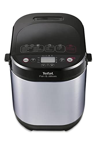 Tefal PF240E Brotbackautomat Pain&Délices | 20 Backprogramme | 3 Brotgrößen und Bräunungsstufen einstellbar | auch für Kuchen - Pizza - Nudelteig | Backform antihaftbeschichtet | Schwarz/Edelstahl von Tefal