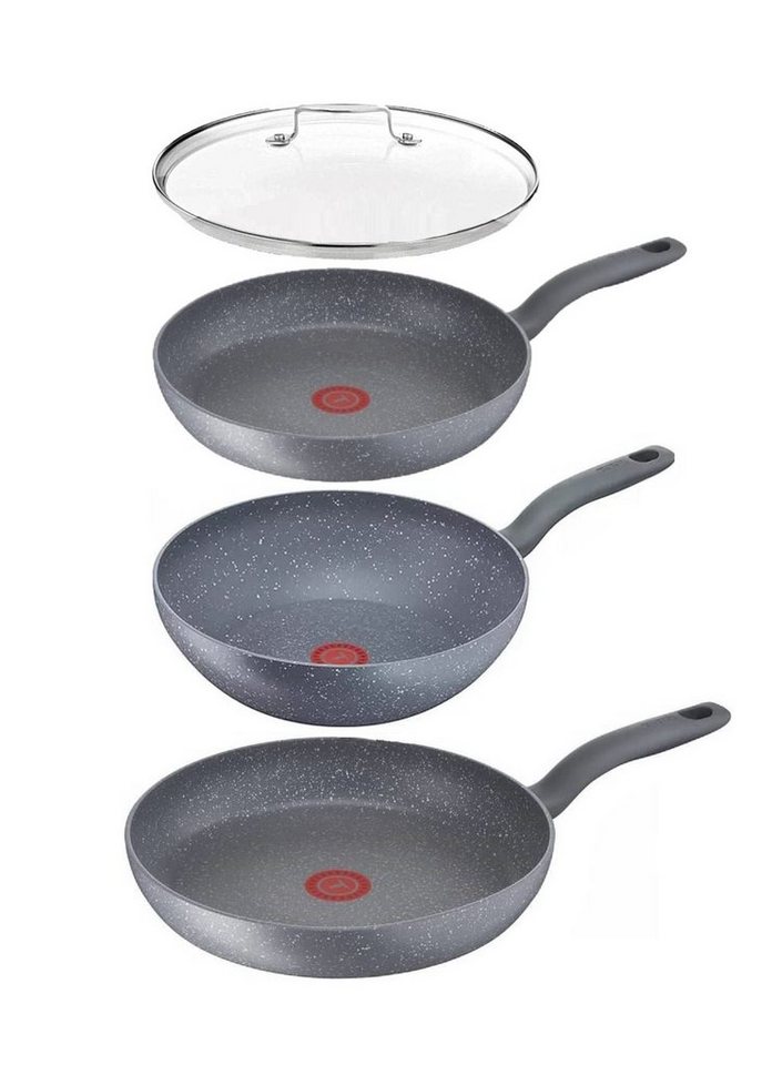 Tefal Pfannen-Set Cook Healthy G13411 Pfanne 24,30 cm + Wok pfanne mit Deckel 28cm, Edelstahl 18/10 (Pfanne, Bratpfannen Set, Pfannenset, Wok, Wokpfanne, Schmorpfanne, Pfannen Inkl. 1 Wender & Filzschoner), Ohne Fett / Öl braten, Hitzebeständig, Hochrand, Säurebeständig von Tefal