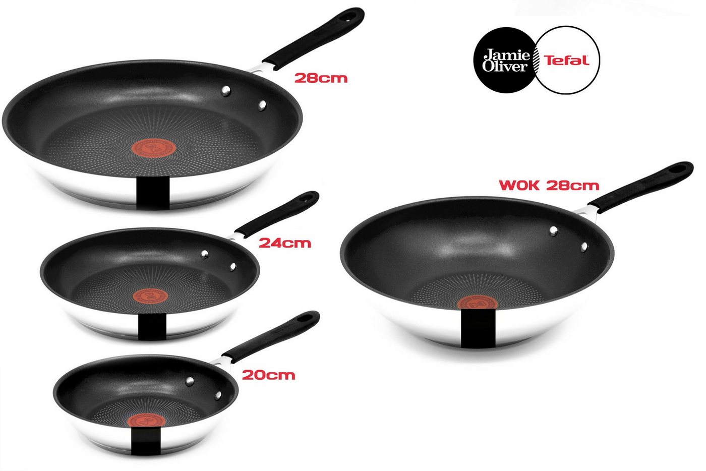 Tefal Pfannen-Set E303 Jamie Oliver Pfannenset Induktion, Pfannen Set mit Deckel Pfannen, Edelstahl 18/10 (VARIANTENAUSWAHL: Wok, Schmorpfanne, Servierpfanne, Pfanne, Pfannenset, Wokpfanne beschichtet, mit hohen Rand, Woks, Bratpfannenset, Pan), Bratpfanne, Bratpfannen Set, mit Deckel, Edelstahl, für Induktionsherd von Tefal