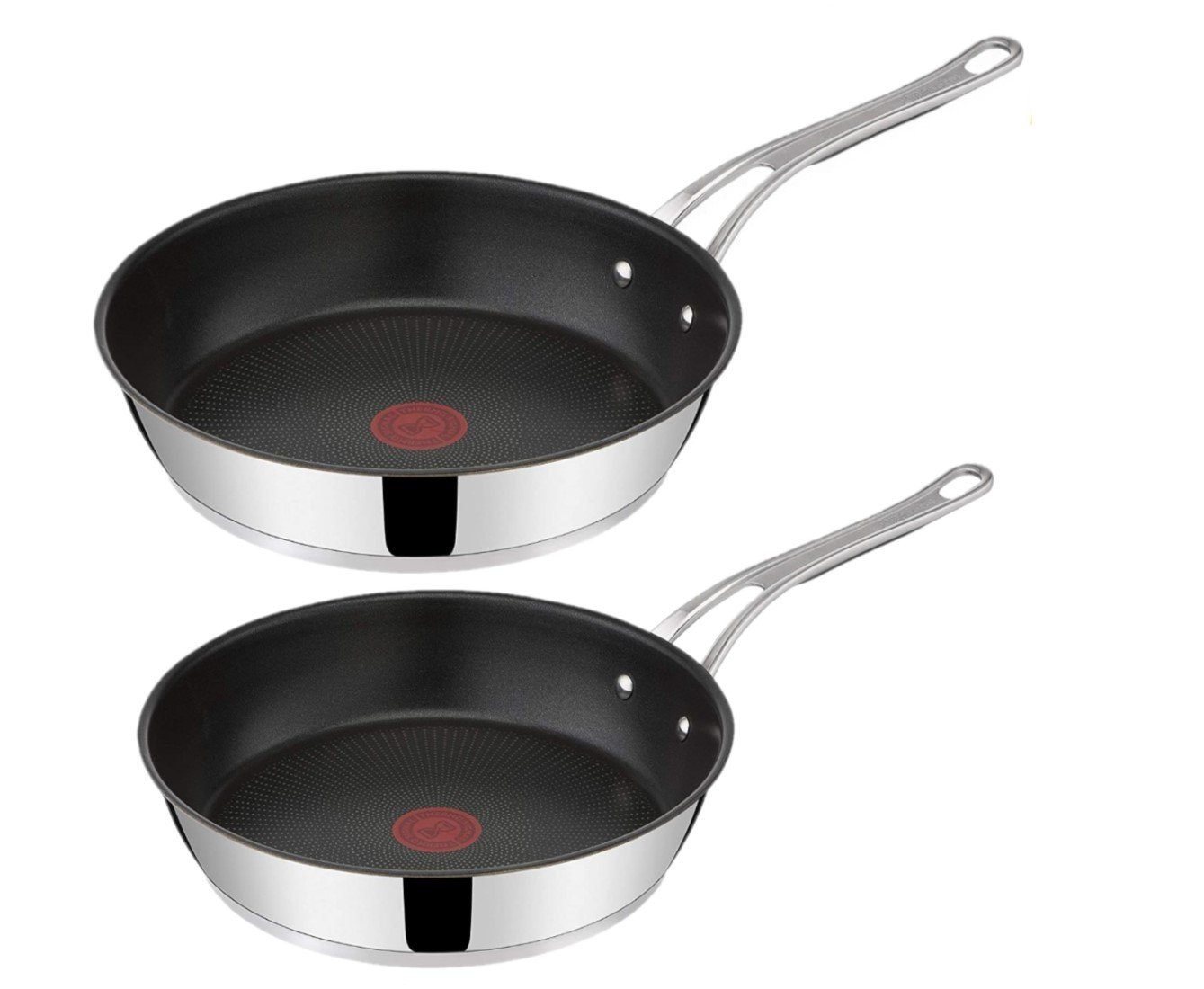 Tefal Pfannen-Set Jamie Oliver E30 Pfannenset 24+28cm Pfanne alle Herdarten+ Induktion, Edelstahl 18/10 (Pfanne, Bratpfannen Set, Pfannenset, Wok, Wokpfanne, Schmorpfanne, Pfannen Inkl. 1 Wender & Filzschoner, Pfannenset mit Deckel), Ohne Fett / Öl braten, Säurebeständig, Hitzebeständig, Hochrand von Tefal