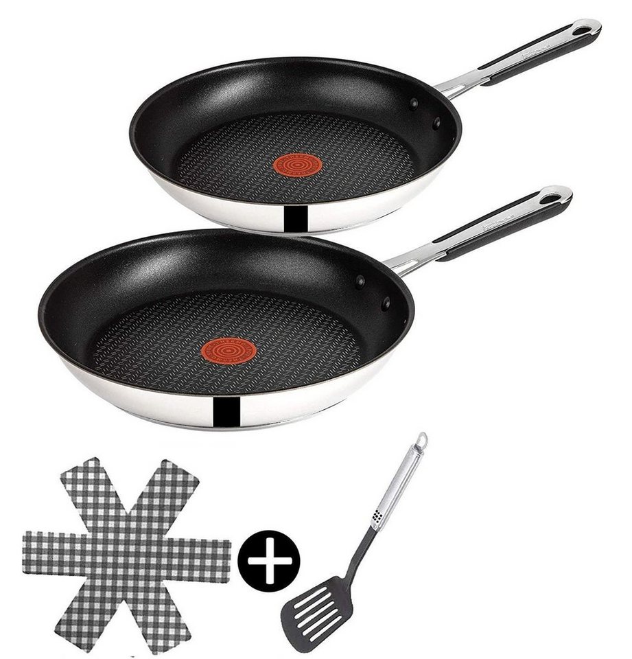 Tefal Pfannen-Set Jamie Oliver E76 Pfannenset 20, 24cm, Pfanne alle Herdarten+ Induktion, Edelstahl 18/10 (Pfanne, Bratpfannen Set, Pfannenset, Wok, Wokpfanne, Schmorpfanne, Pfannen Inkl. 1 Wender & Filzschoner), Säurebeständig, Ohne Fett / Öl braten, Thermo-Spot, Hitzebeständig von Tefal