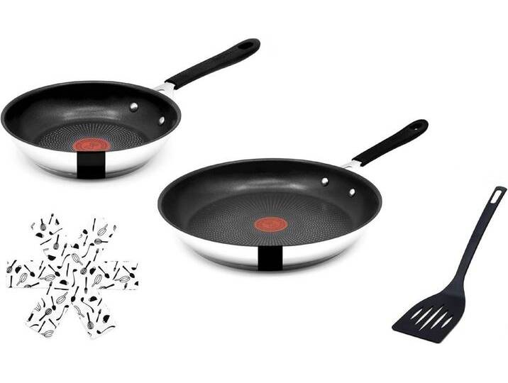 Tefal Pfannen-Set Jamie Oliver E76 Pfannenset 20cm + 26cm + Wender & schoner, Edelstahl 18/10 (Bratpfannenset), Antihaftbeschichtet von Tefal