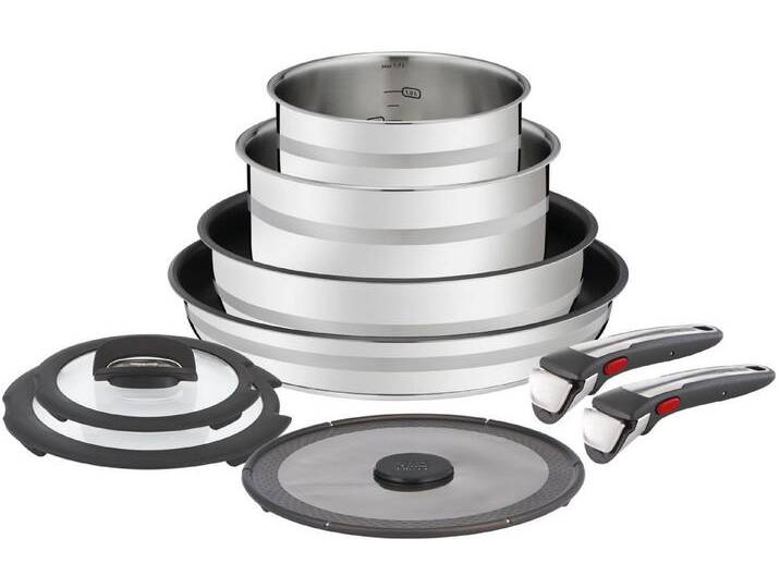 Tefal Pfannen-Set Jamie Oliver Ingenio Induktions Töpfe Set, Pfannenset, Edelstahl (Set, 9-tlg., Bratpfanne 28 cm, Kasserollen 16/20 cm, Schmorpfanne 24 cm, 3 Deckel), für alle Herdarten geeignet, Thermo-Signal, Antihaft von Tefal