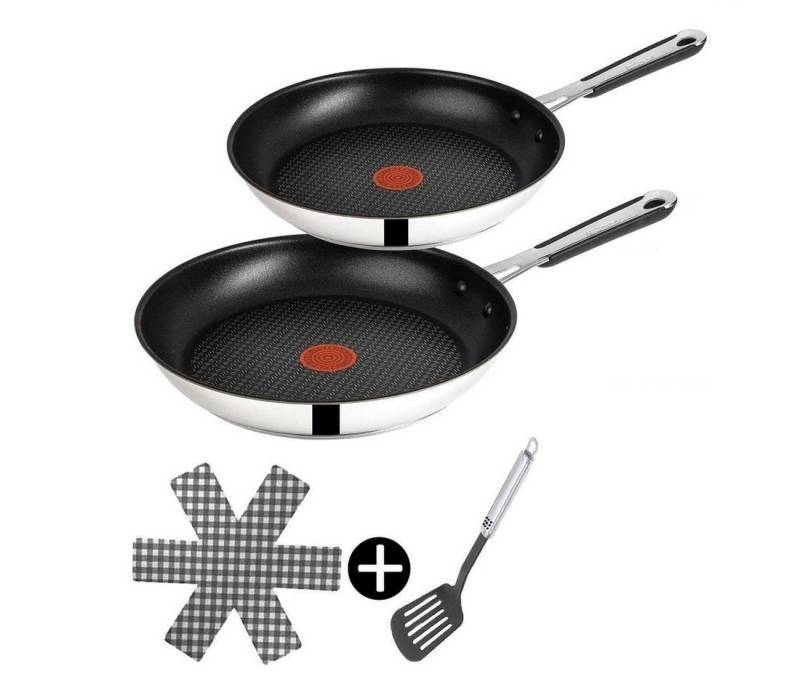 Tefal Pfannen-Set Jamie Oliver J90 Pfannenset 24,28cm Pfanne alle Herdarten+ Induktion, rostfrei Edelstahl 18/10 (Pfanne, Bratpfannen Set, Pfannenset, Wok, Wokpfanne, Schmorpfanne, Pfannen Inkl. 1 Wender & Filzschoner, Bratpfannen Set, Pfannen), Ohne Fett / Öl braten, Antihaftbeschichtet, Säurebeständig, Thermo-Spot von Tefal