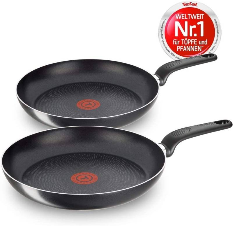 Tefal Pfannen-Set Only Cook, Aluminium (Set, 2 Tlg-tlg., Set), 24 cm, 28 cm, Antihaft Bratpfannen, integrierte Temperaturanzeige, nicht Induktionsfähig, Pfannen mit integrierter Temperaturanzeige, ergonomischer Thermokunststoff-Griff, extra Tiefe Form von Tefal