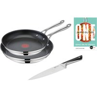 Tefal Pfannen-Set "Jamie Oliver Cook Smart", Edelstahl 18/10, (Set, je 1 Pfanne 24 und 28 cm, 1 Kochmesser), stilvolle Edelstahl-Pfannen, inkl. Kochmesser, Rezeptbuch von Tefal