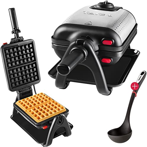 Tefal Profi King Size Waffeleisen 1200 Watt, Drehbares Doppelwaffeleisen für 2 belgische dicke Waffeln, Antihaftbeschichtete Platten, Dreh-Funktion, Temperaturregler, Spülmaschinengeeignete Silber von Tefal