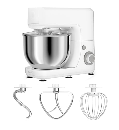 Tefal QB1501 Masterchef Essential Küchenmaschine | Pizza; Kuchen; Backen | 800 W | 4,8 L Fassungsvermögen | Back-Kit | Rührhaken | 6 Geschwindigkeiten Und Pulse-Einstellung, Weiß von Tefal