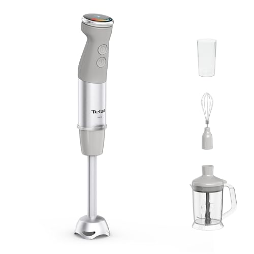Tefal Quickchef+ 3-in-1 XL Stabmixer/Zerkleinerer/Schneebesen, 1000 W, intuitive Geschwindigkeitsregelung, Turbo-Taste, Powelix-Messer-Technologie, Edelstahl, Grau, HB67MB30 von Tefal