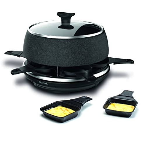 Tefal Raclette & Fondue Cheese'n Co RE12C8 | Elektrischer Raclette-Grill + Fondue-Gerät | für 6 Personen | 6 Pfännchen, 6 Gabeln, 1 Topf+Deckel, Rezeptbuch | Stein-Optik | Spülmaschinengeeignet | 850W von Tefal