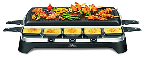 Tefal Raclette Ambiance RE4588 | für 10 Personen, inklusive Tischgrill-Funktion | Grillplatte antihaftbeschichtet + spülmaschinengeeignet | 2 Meter langes abnehmbares Kabel | Schwarz/Edelstahl | 1350W von Tefal