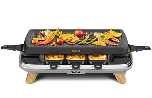 Tefal Raclette Gourmet RE610D | Raclette und Tischgrill | 8 Personen | Extra tiefe Pfännchen | Antihaftbeschichtet | Spülmaschinengeeignet | Ein-/Ausschalter | Kabel abnehmbar | 1350W von Tefal