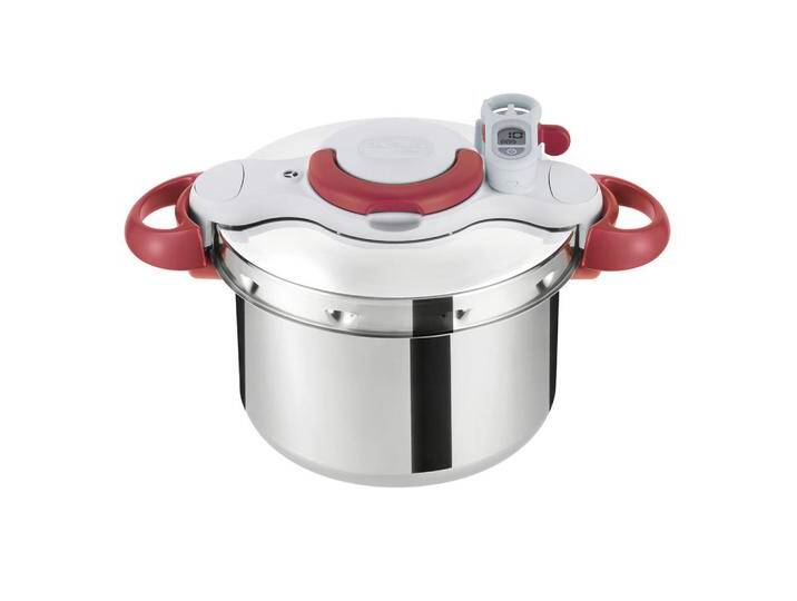 Tefal SCHNELLKOCHTOPF CLIPSO MINUT' PERFECT, Rot, Edelstahl, Metall, Kunststoff, 6 L, rund, 28.5x24.6x37 cm, breiter Schüttrand,mit Dampfablass, von Tefal
