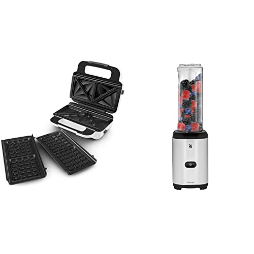 Tefal SW7011 Snack XL Sandwichmaker und Waffeleisen | 2 antihaftbeschichtete Plattensets | 850 Watt | Weiß/Schwarz & WMF Kult X Mix & Go Mini Smoothie Maker, Standmixer, Shake Mixer 300 Watt von Tefal