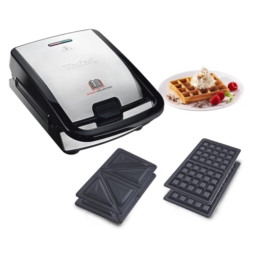 Tefal SW852D Snack Collection | Sandwich | Waffelmaker | Antihaftbeschichte Platten | Spülmaschinengeeignet | 700W | 37.01x29.01x21.01cm, Schwarz/Silber von Tefal