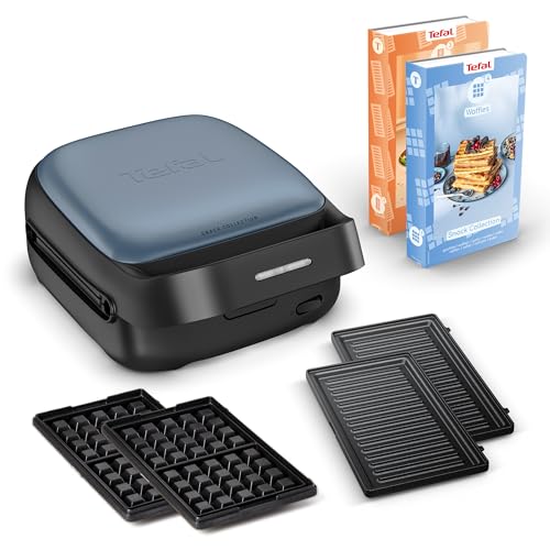 Tefal Snack Collection Sandwich- und Waffeleisen, 700 W, 2 mitgelieferte abnehmbare Plattensets, Antihaftbeschichtung, platzsparend, inkl. Rezeptbücher, Schwarz/Blau, SW8674F0 von Tefal