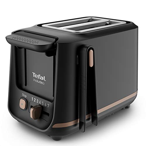 Tefal Toaster mit 2 Schlitzen, inkl. Magnetklammern, große Bedienelemente, 7 Bräunungsstufen, herausnehmbare Krümelschublade, Erhöhungsfunktion TT533811, Schwarz von Tefal