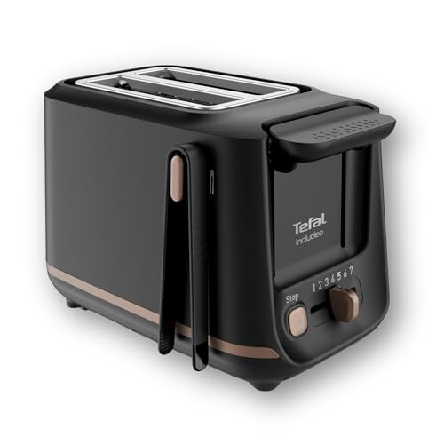 Tefal Toaster mit 2 Schlitzen, inkl. Magnetklammern, große Bedienelemente, 7 Bräunungsstufen, herausnehmbare Krümelschublade, Erhöhungsfunktion TT533811, Schwarz von Tefal