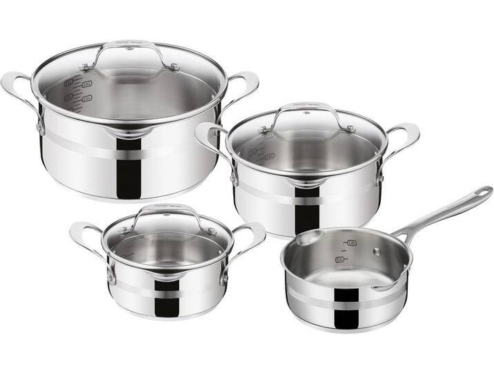 Tefal Topf-Set E311S7 Jamie Oliver Cook Smart, Edelstahl (Set, 7-tlg., 1x Stielkasserolle 16 cm, je 1x Kochtopf 16/20/24 cm), Edelstahl-Topfset by Jamie Oliver, alle Herdarten von Tefal