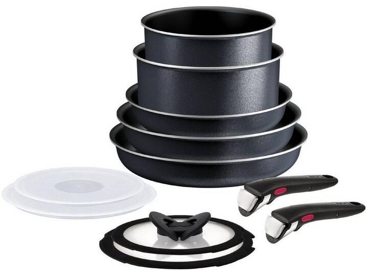 Tefal Topf-Set Ingenio So'Light, Aluminium (Set, 11-tlg), Light Tech Technology, abnehmbarer Griff, platzsparend, made in France, schwarz von Tefal
